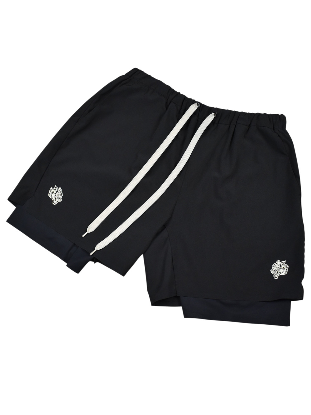Darc Sport Bushido Code XL Compression Lined Black Athletic Gym Shorts Wolf Head